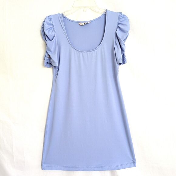 Juicy Couture Swimsuit Cover Up Mini Dress XS Blue Puff Sleeves Heart Buttons - Picture 4 of 15